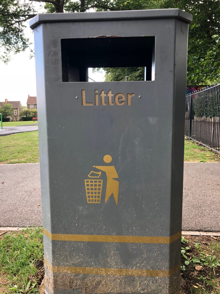 a bin at Mary Baily field